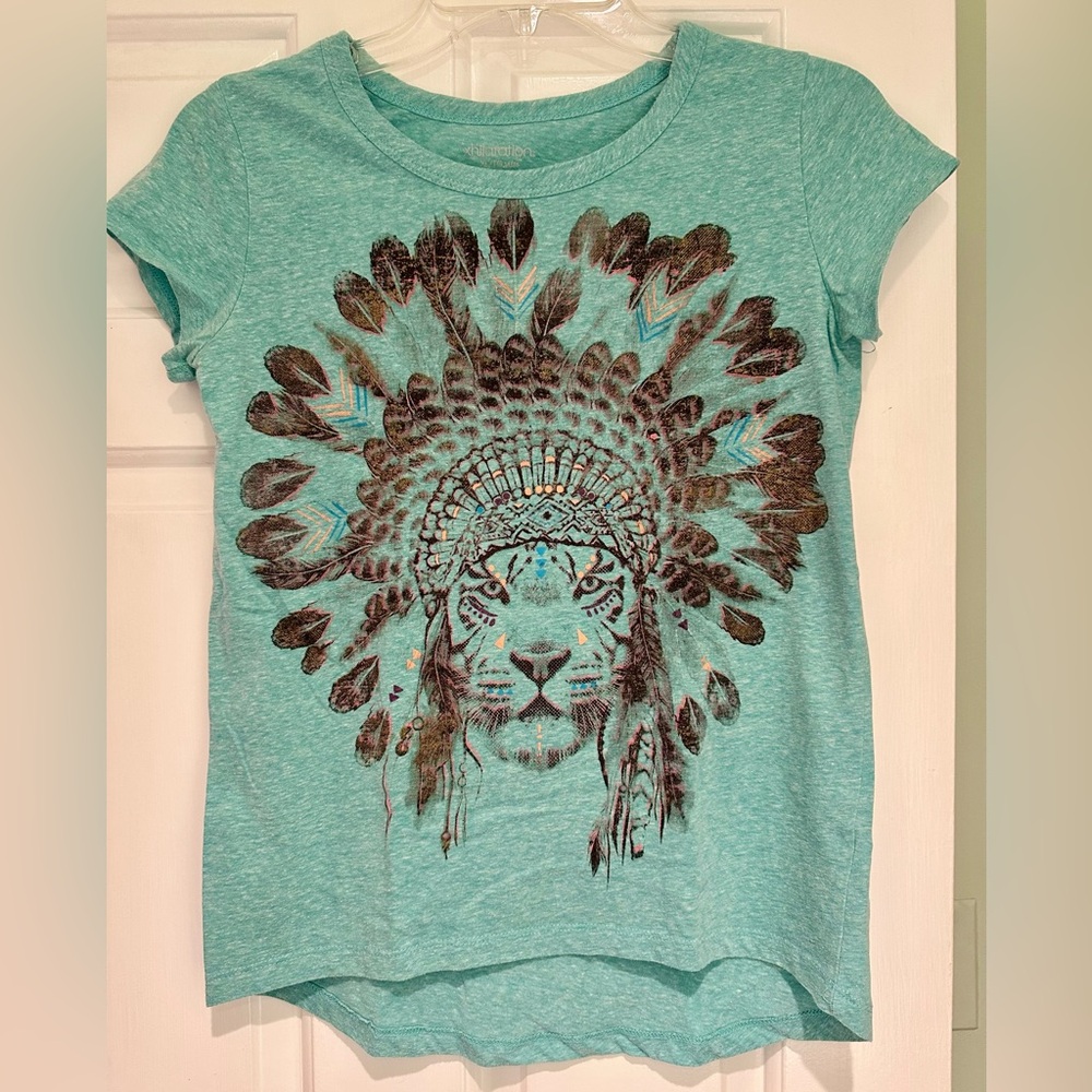 Xhilaration Teal Aqua Tee Tiger in Headdress